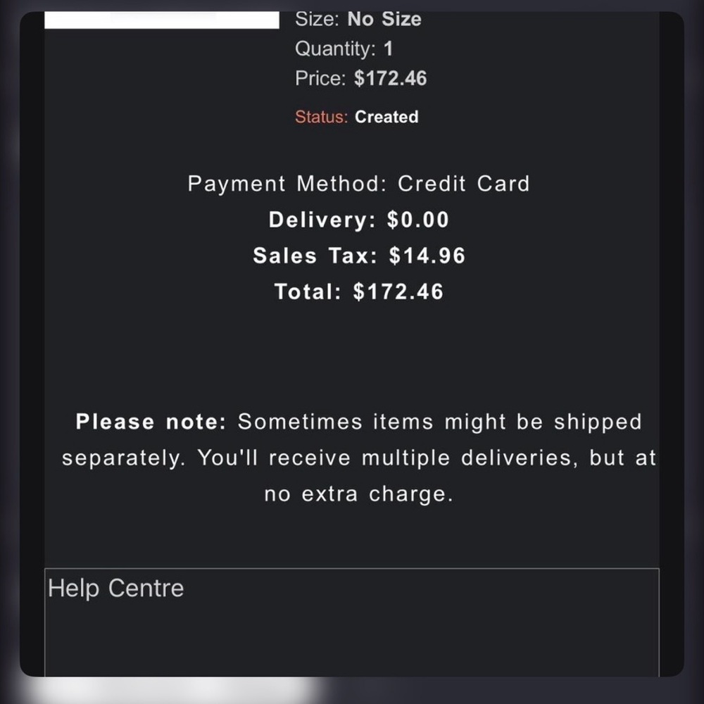 Digital Receipt Screenshot - Black Background with White Text